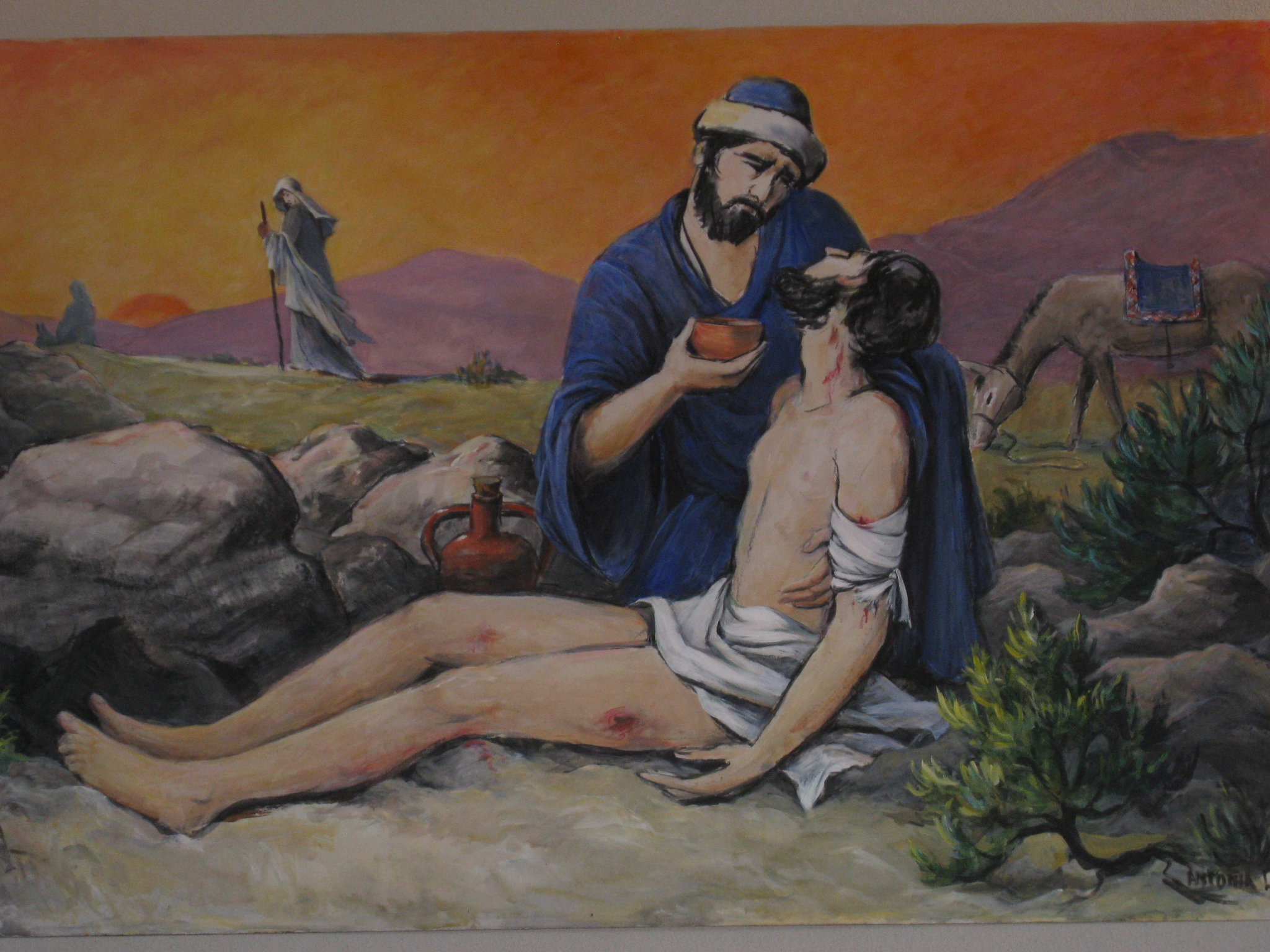 The good Samaritan. By artist Antonia Lanik Gabanek.